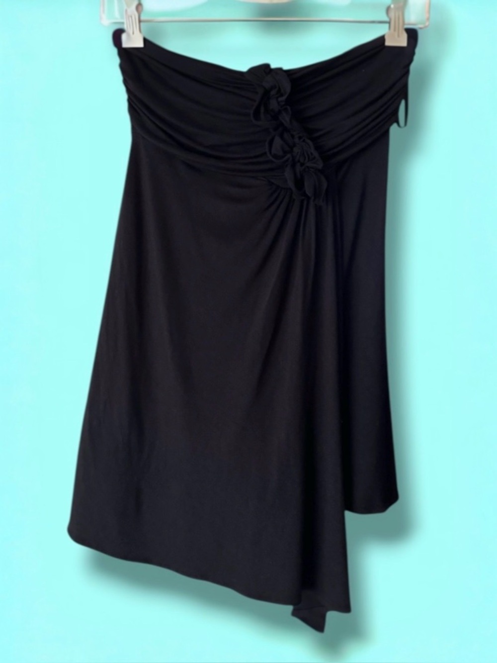 💕Ella Moss Strapless Top Floral Rosette Draped & Layered Detail • BLACK • XS